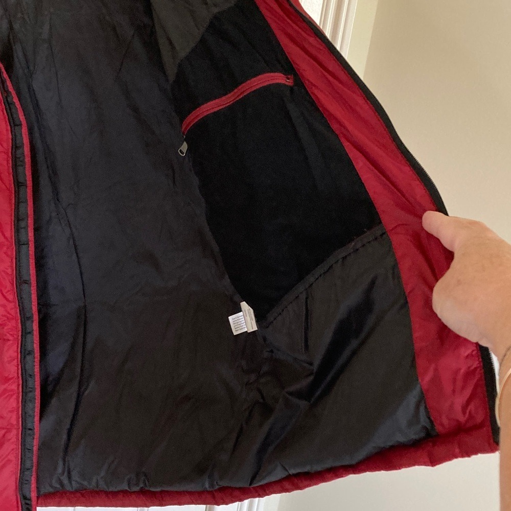 Calvin Klein Womens Cherry Red Quilted Packable Down Jacket Size M Hooded Winter - Picture 8 of 13